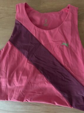Tracksmith Pink Tank Top with Burgundy Diagonal Panel